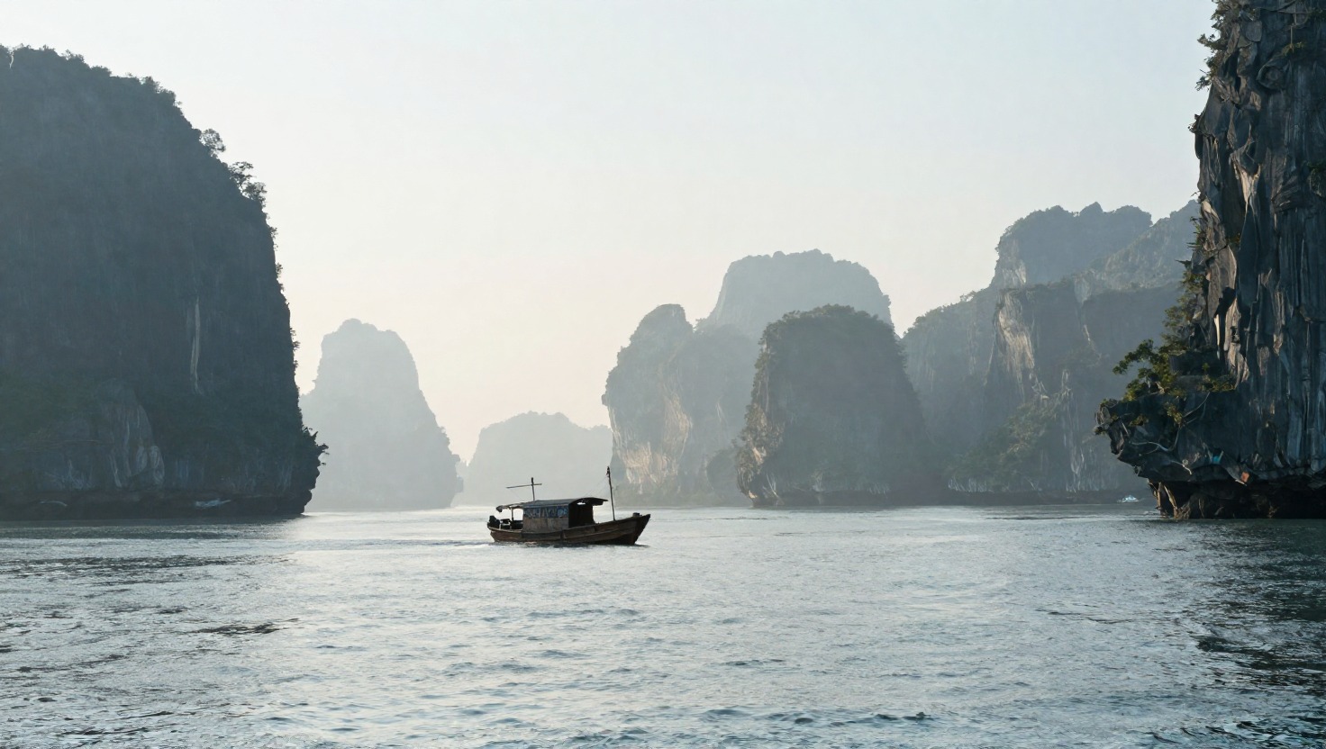 Wide shot at water level